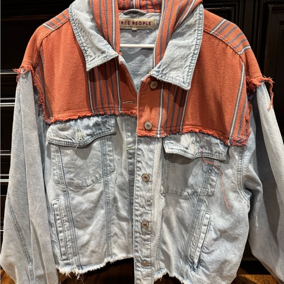 Free People Baja Mixed Media Hooded denim Jacket - Picture 11 of 11